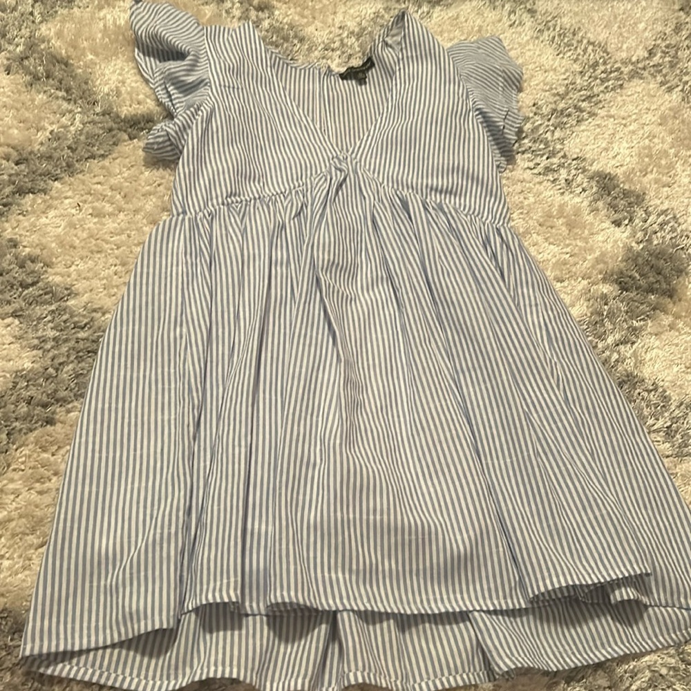 Babydoll Blue Striped Ruffle Sleeve Mini Dress